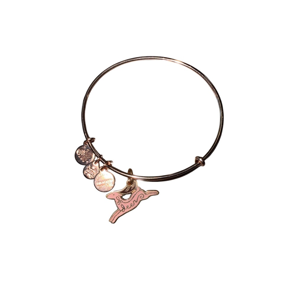 Alex and Ani Oh Deer Pink Enamel Charm Bangle Bracelet Rose Gold Finish